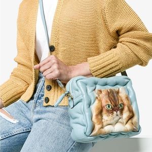 RARE Chubby Cat Anya Hindmarch crossbody cube bag in blue with strap